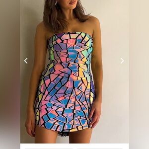 ANGEL BIBA EL CAMINO MOSAIC MINI DRESS SILVER size small worn once